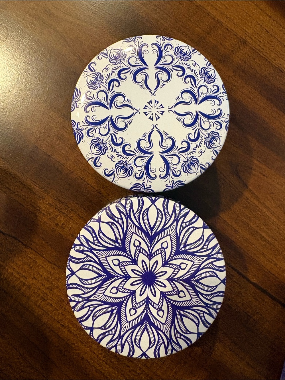 Soy candle set of 2 with Blue and White Decorative Round tins Mediterranean fig